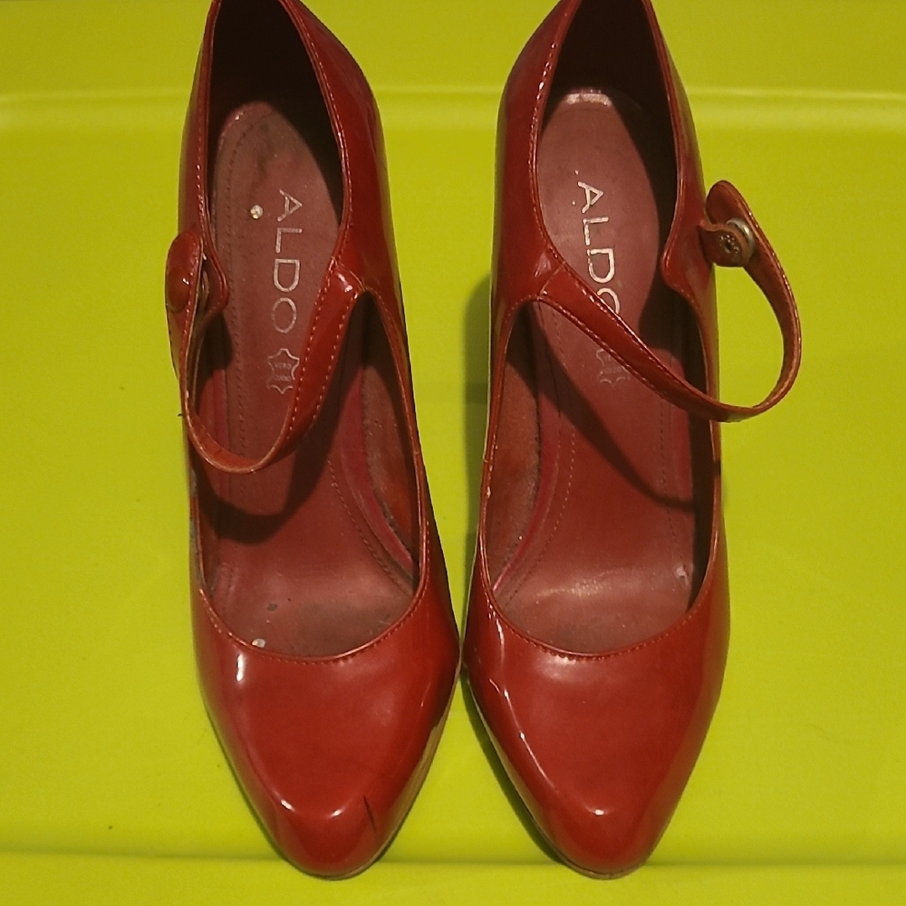 Aldo Red High-Heeled Pumps with Ankle Strap